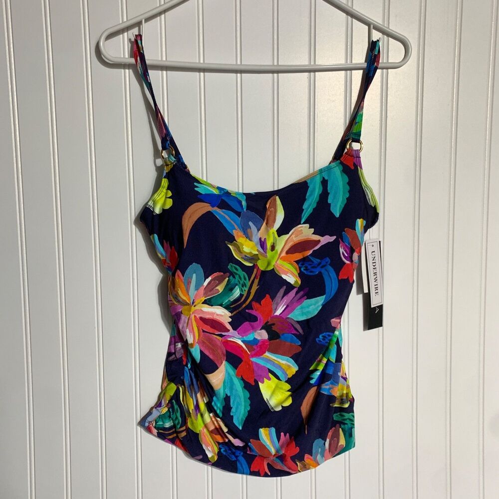 La Blanca INDIGO Square Neck Ruched Underwire Tankini Swim Top, US 4